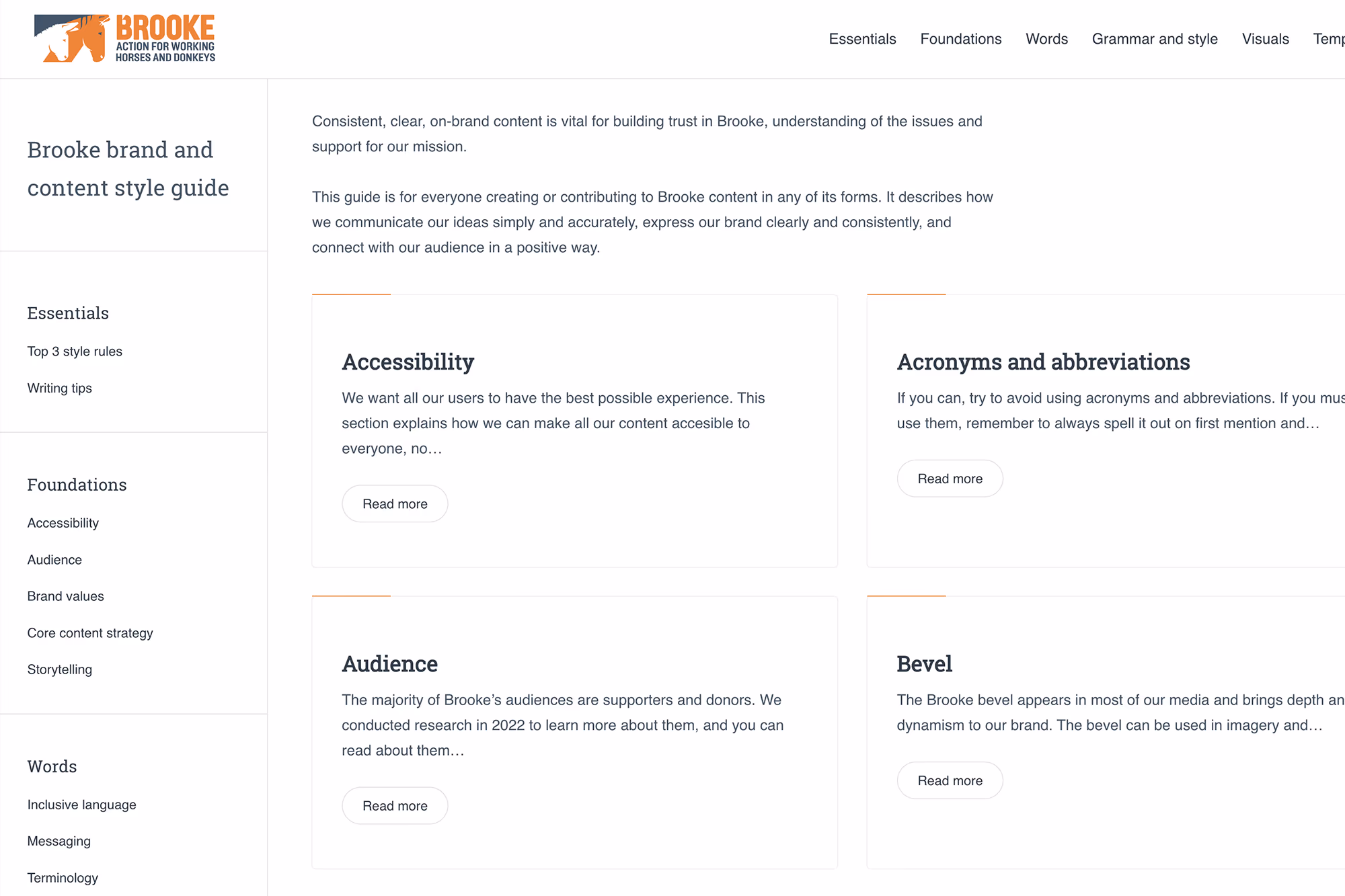 Screenshot of the Brooke content style guide